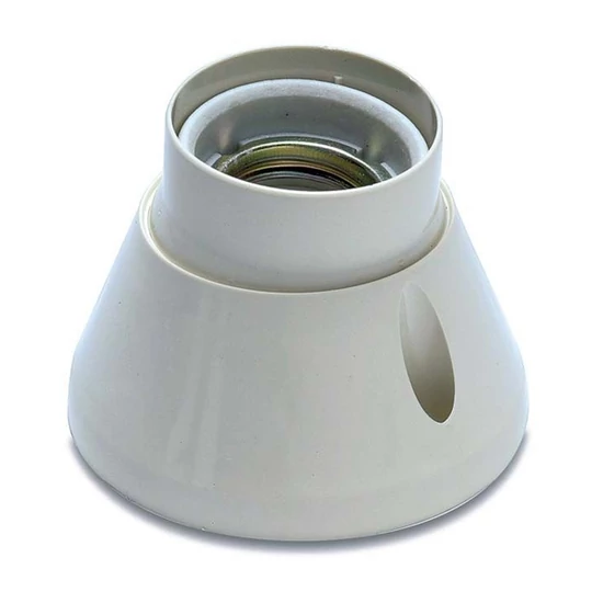 Műanyag talpas foglalat, porcelán betétes, forgatható 360°-ban, E-27, krém