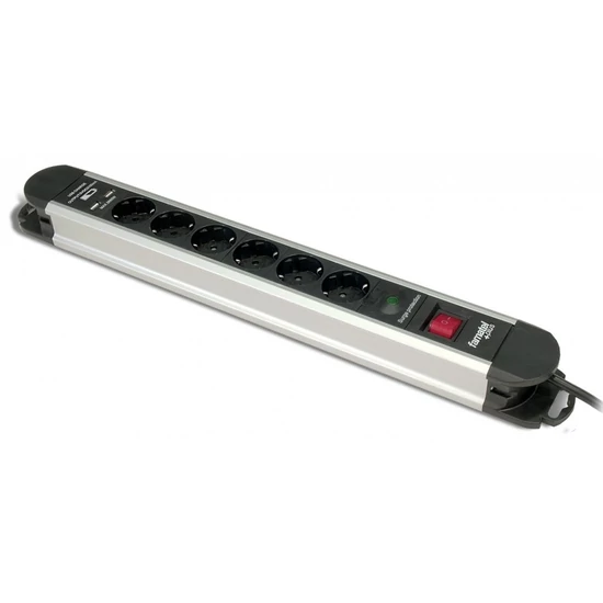 Földelt szerelt elosztó, hatos + 2db USB, kapcsolós, fekete
