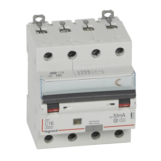 DX3 4P kombinált áram-védőkapcsoló  C16 6000A / 10kA 30mA A típus
