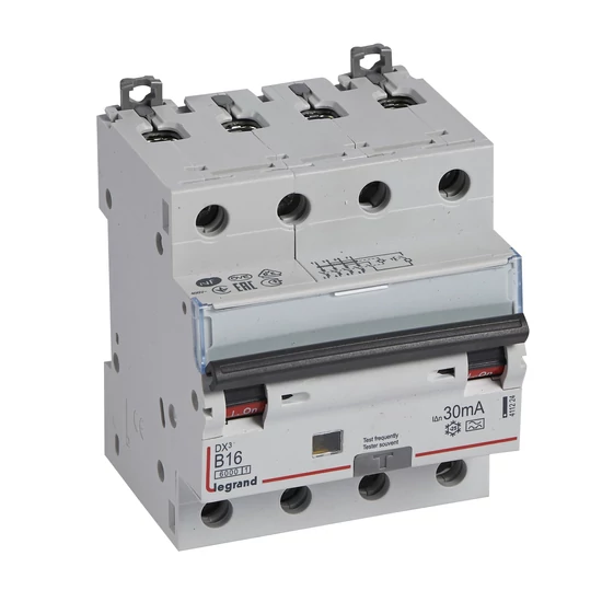 DX3 4P kombinált áram-védőkapcsoló  B16 6000A / 10kA 30mA A típus