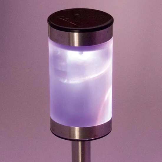 Solar lámpa fém, fehér és színváltós LED, színes dobozban MX 819/1