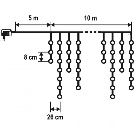 LED-es jégcsap fényfüggöny, 8 programos, 10m, IP44, 230V KAF 200L 10M/BL