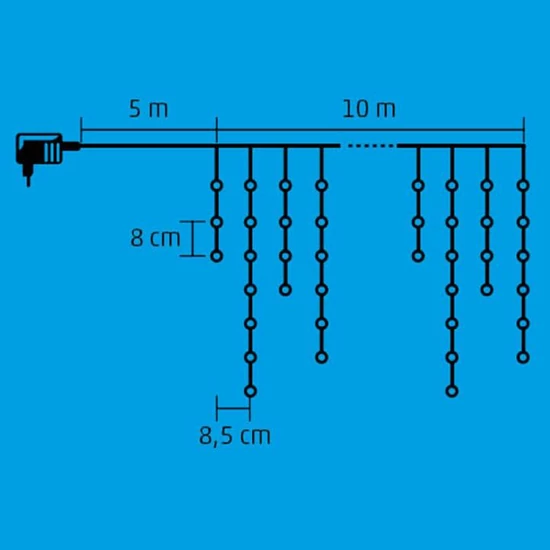 LED-es sziporkázó fényfüggöny, kültéri, 600 db LED (melegfehérek között villogó hidegfehérek) KAF 600L 10M