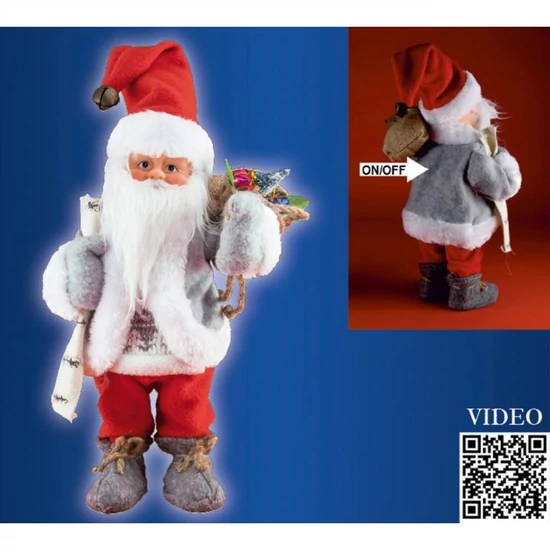 Táncoló, zenélő Mikulás, piros nadrág, 30 cm KDD 32