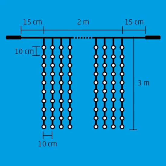 LED-es fényfüggöny, 2x3 m / 600 LED, sorolható, hidegfehér DLF 600/WH