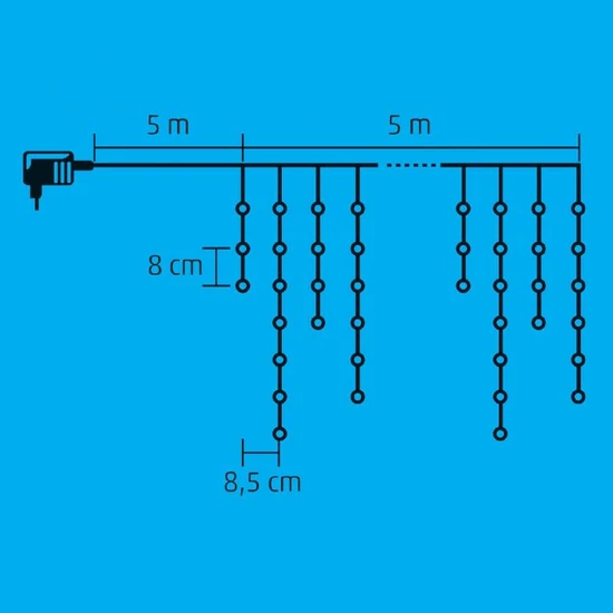 LED-es sziporkázó fényfüggöny, kültéri, 300 db LED (melegfehérek között villogó hidegfehérek) KAF 300L 5M