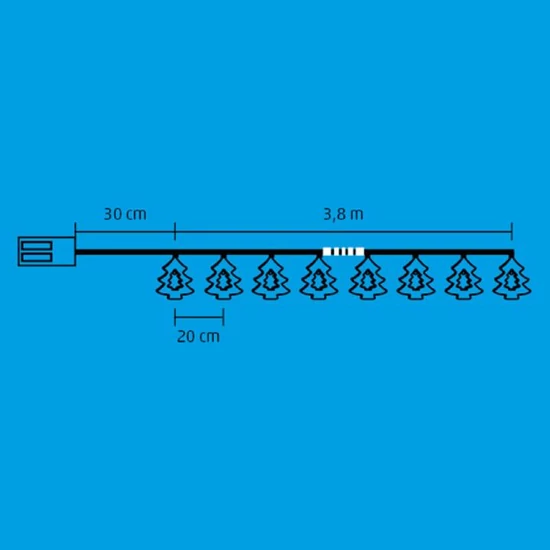 LED-es izzósor, fa fenyő, 3,8m, 3V KLW 20 PINE