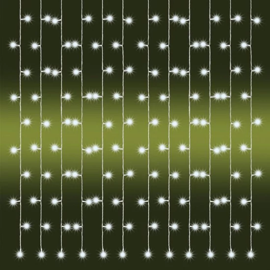 LED-es fényfüggöny, kültéri kivitel, 2 m x 1 m, 21 füzér, 210 db hidegfehér LED KAF 210LC