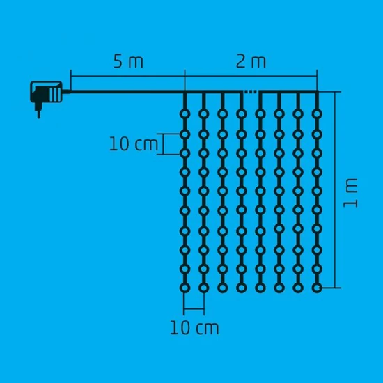 LED-es fényfüggöny, kültéri kivitel, 2 m x 1 m, 21 füzér, 210 db hidegfehér LED KAF 210LC