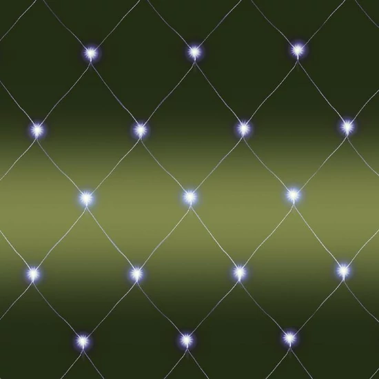 LED- es kültéri háló, 160 db hidegfehér LED, 2 x 1.5 m, zöld vezeték, 5 m tápvezeték KLN 160C/WH