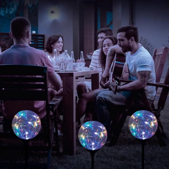 Napelemes üveggömb dekoráció színes micro LED füzérrel MX 623