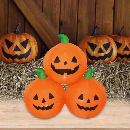Felfújható Halloween tökrakás (3db tök egyben), 90 cm, LED világítással KD 90 T