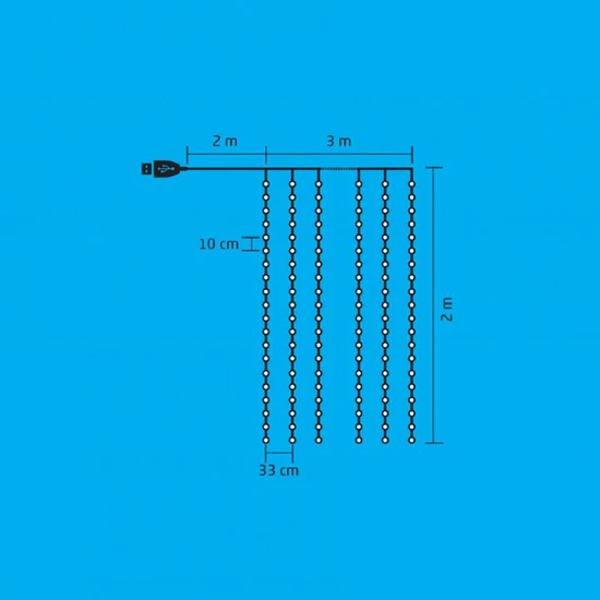 Home MLF 200/WH micro LED-es fényfüggöny, 3x2 m / 200 db hidegfehér micro LED, 8 fényprogram, távirányító, USB csatlakozó, beltéri kivitel MLF 200/WH