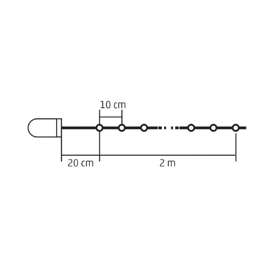 Home MLF 26/WH micro LED-es fényfüzér, 2 m / 20 db hidegfehér micro LED, állófényű, átlátszó vezeték, időzíthető, gombelemes, lapos elemtartó, beltéri kivitel MLF 26/WH