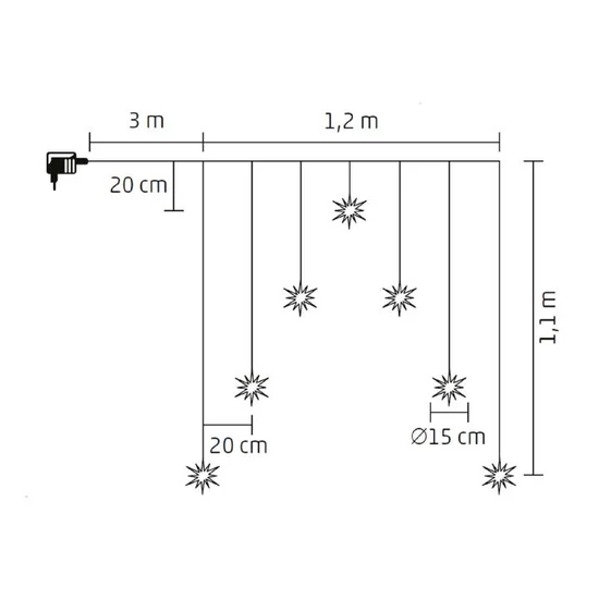 Home KAF7WW akril hópehely fényfüggöny, kül- és beltéri kivitel, 7 db melegfehér LED, szélesség 1,2 m KAF7WW