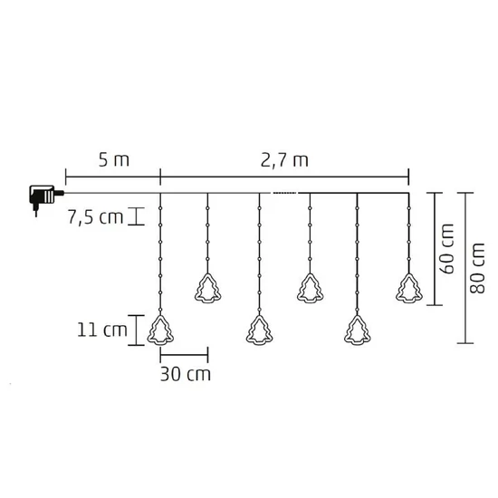 Home KAF110WW fényfüggöny, kül- és beltéri kivitel, 2,7 méter, 110 db melegfehér microLED, Mikulás és hóember figurák KAF110WW
