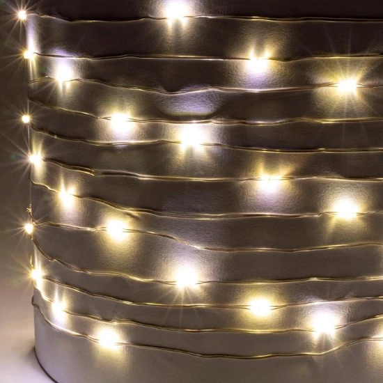 Home SML100WW micro LED fényfüzér, 5 méter, napelemes, kül- és beltéri kivitel, 100 db melegfehér micro LED SML100WW