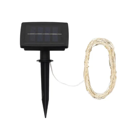 Home SML100WW micro LED fényfüzér, 5 méter, napelemes, kül- és beltéri kivitel, 100 db melegfehér micro LED SML100WW
