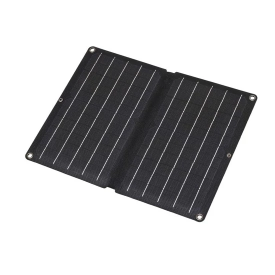HOME MSC10W hordozható napelemes USB töltő, összecsukható, 10Watt, 2xUSB, LED töltésjelző, felakasztható, tartozék karabinerekkel