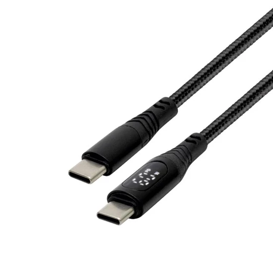 Home USBCC100PM töltőkábel, USB-C / USB-C, 1.2 méter, 100W gyorstöltés, teljesítménymérő digitális kijelző, szőtt nylon burkolat