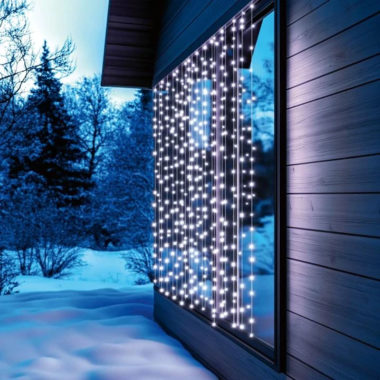 HOME KAF400DWH DOT LED-es fényfüggöny, 400 db hidegfehér DOT LED, 2x2m, 8 program, ismétlődő időzítés, hálózati tápellátás, kül- és beltéri kivitel